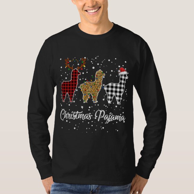 T-shirt Ki Cute Llama Christmas Pyjama Leopard Plaid Print (Devant)