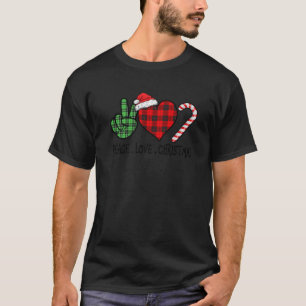 T-shirt Ki Peace Love Sucre de canne de Noël Rouge Vert Pl