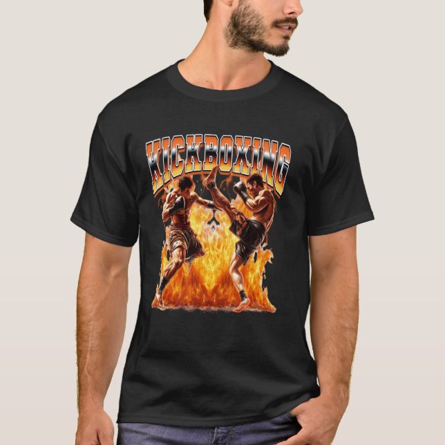 T-shirt Kickboxing Kickboxer Flammes Style Bootleg 90s (Devant)