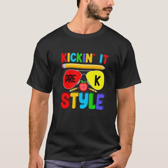 T-shirt Kickin it Pré K Style Retour à l'école Enseignants (Devant)