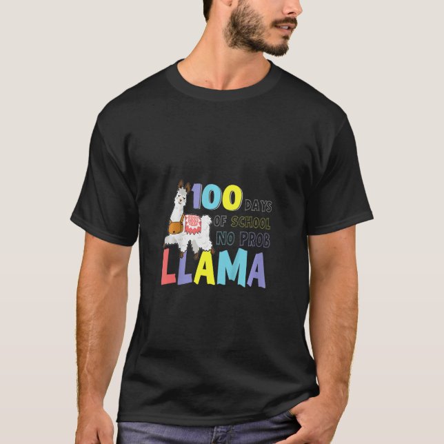 T-shirt Kids 100 Days of School no Prob Llama - no problla (Devant)