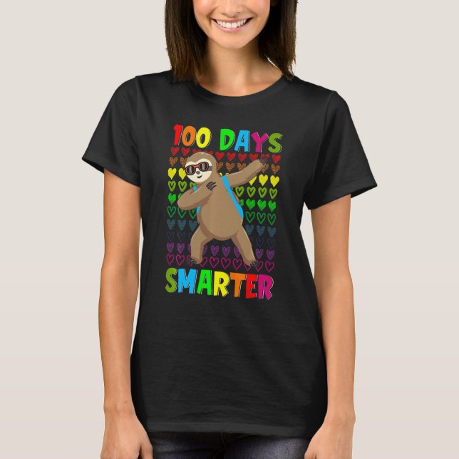 T-shirt Kids 100 Days Smarter Hearts Dabbing Sloth 100th D (Devant)
