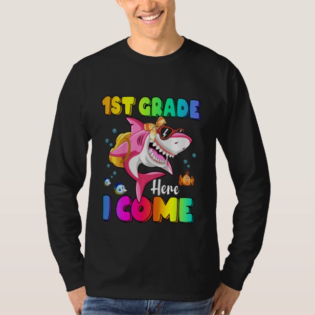 T-shirt Kids 1st Grade Here I Come Shark Backpack Back To  (Devant)