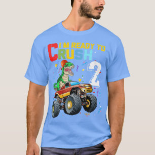 T-shirt Kids 2nd Birthday Boy Monster Truck Dinosaur T Rex