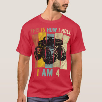 T-shirt Kids 4 Year Old Birthday Boy Monster Truck 4th Bir