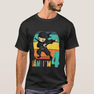 T-shirt Kids 4 Year Old Girls Boys 4th Birthday Ninja Ninj