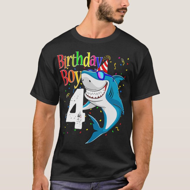T-shirt Kids 4th Birthday Boy Shark s 4 JawSome Four Tees  (Devant)