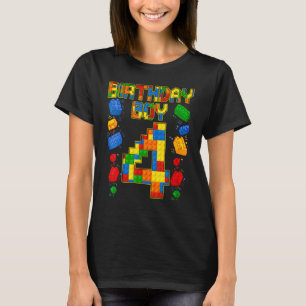 T-shirt Kids 4th Birthday Master Builder 4 Years Old Block