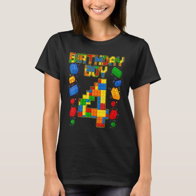 T-shirt Kids 4th Birthday Master Builder 4 Years Old Block (Devant)