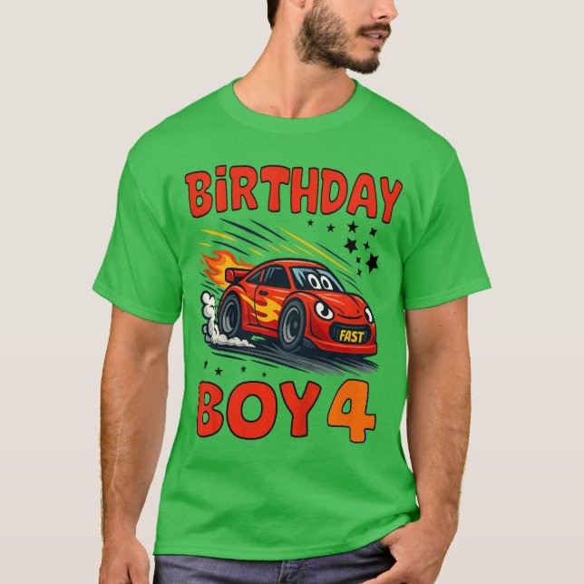 T-shirt Kids 4th Birthday Racer Race Party Shirt for Birth (Devant)