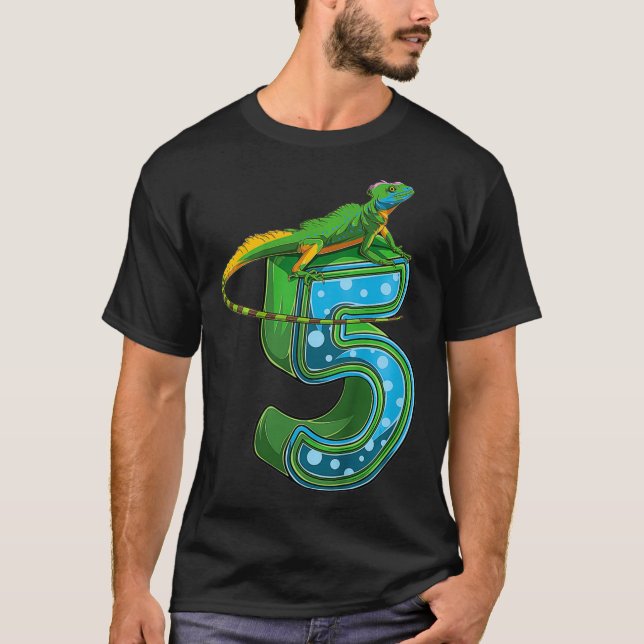 T-shirt Kids 5 Year Old Lizard Reptile 5th Birthday Party  (Devant)