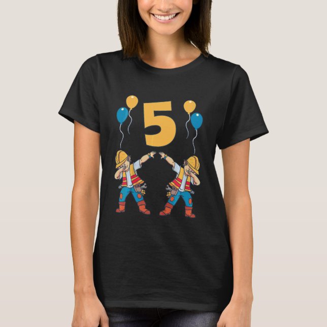 T-shirt Kids 5th Birthday Construction Worker Boys 5 Years (Devant)