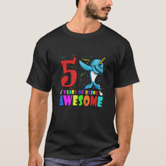 T-shirt Kids 5Th Birthday Party Dabbing Narwhal - 5 Years