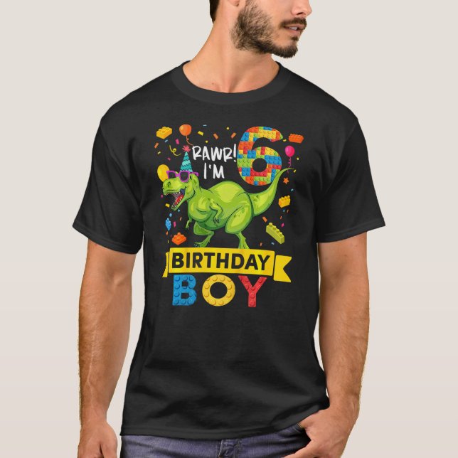 T-shirt Kids 6 Year Old Dinosaur Building Blocks 6th Birth (Devant)