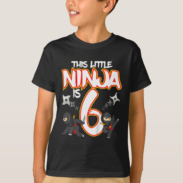T-shirt Kids 6 Year Old Ninja Birthday Party Martial Arts  (Devant)
