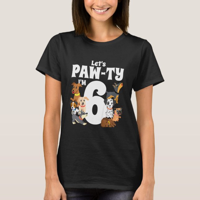 T-shirt Kids 6 Year Old Puppy Dog Birthday Pawty Dogs 6th  (Devant)