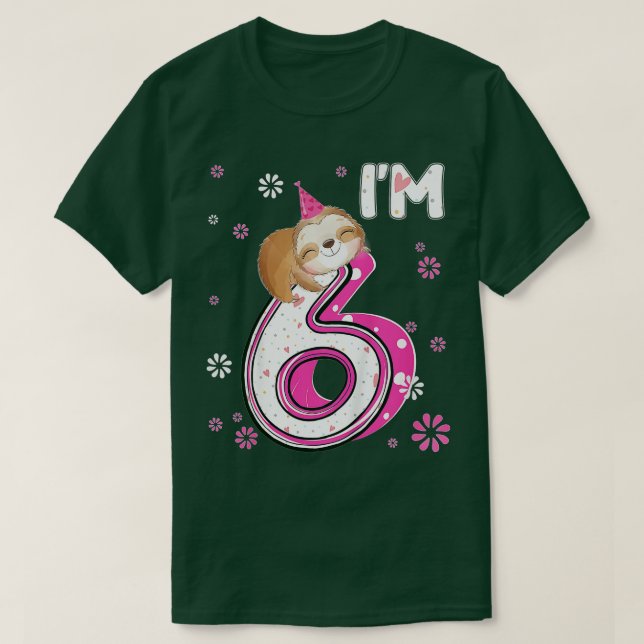 T-shirt Kids 6 Year Old Sloth 6th Birthday Girl Party Anim (Design devant)