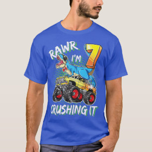 T-shirt Kids 7 Year Old Birthday Boy Girl T rex 7th Bday M