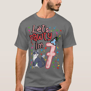 T-shirt Kids 7th Birthday Girl Cat's pawty I'm 7