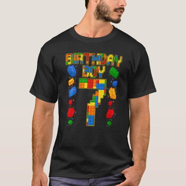 T-shirt Kids 7th Birthday Master Builder 7 Years Old Block (Devant)
