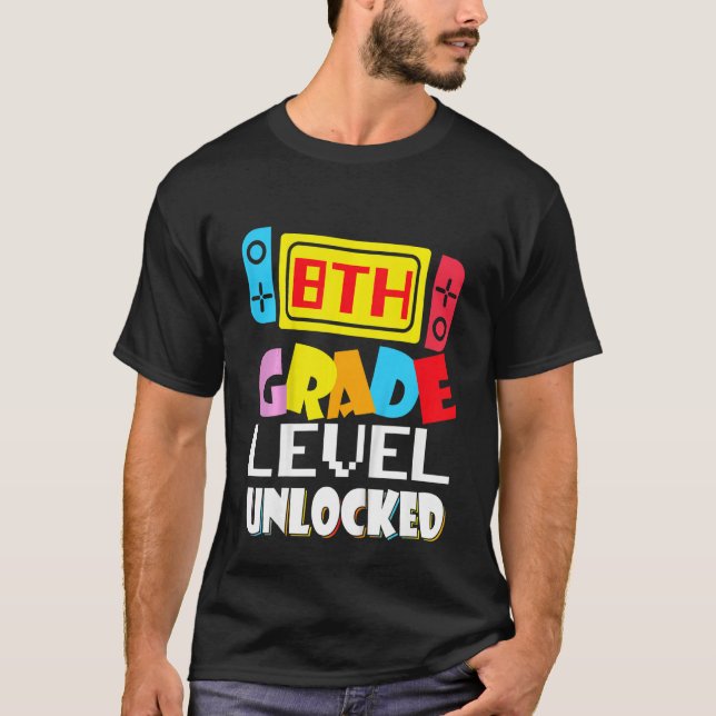 T-shirt Kids 8th Grade Level Unlocked Video Gamer Back To  (Devant)