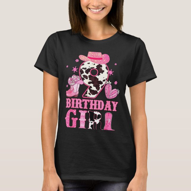 T-shirt Kids 9th Birthday Girl Rodeo Western Cowgirl Birth (Devant)