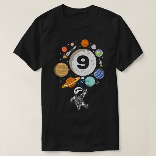 T-shirt Kids 9th Birthday Planet Balloon Astronaut Happy N (Design devant)