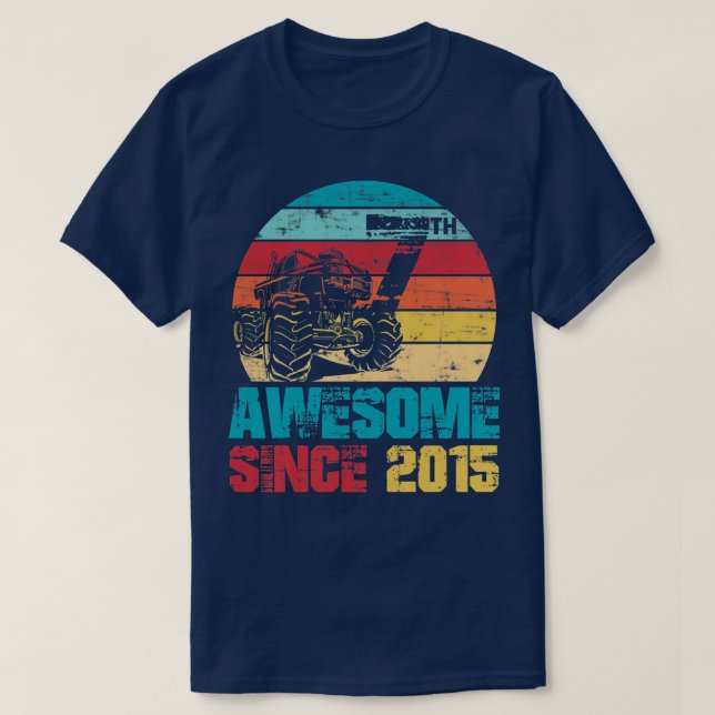 T-shirt Kids Awesome Since 2015 7th Birthday Monster Truck (Design devant)