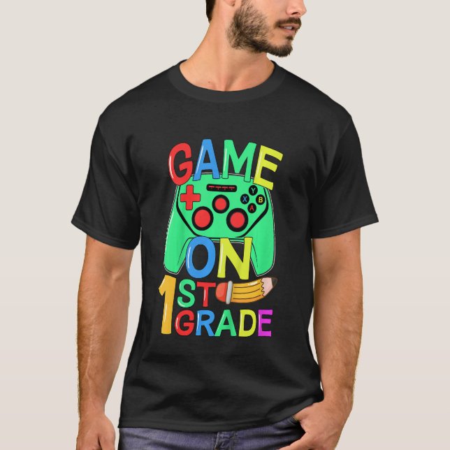 T-shirt Kids Back To School Video Gamer 1st Grade Game On  (Devant)