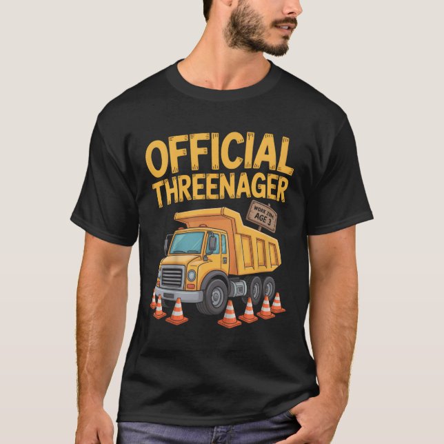 T-shirt Kids Birthday Boy Three Years Old Threenager Const (Devant)