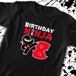 T-shirt Kids Birthday Ninja - 8 Year Old Party Theme<br><div class="desc">This Birthday Ninja 8 design makes a perfect gift for an 8 year old ninja birthday party. It features the Japanese symbol for Ninjutsu with a cartoon ninja doing a karate kick that the birthday boy or girl will love. This ninja birthday design for boys and girls is a perfect...</div>