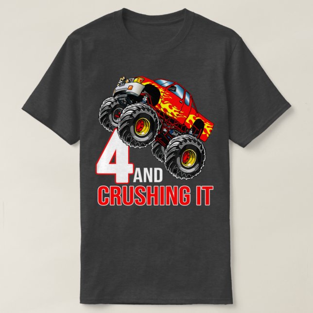 T-shirt Kids Boys 4th Birthday Monster Truck Birthday 4 ye (Design devant)