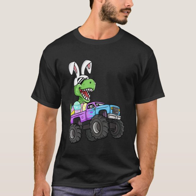 T-shirt Kids Boys Easter Eggs Monster Truck Rex Dinosaur R (Devant)