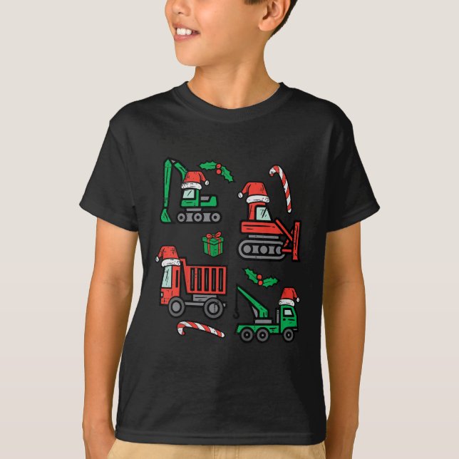 T-shirt Kids Christmas Construction Vehicles Truck Xmas Bo (Devant)