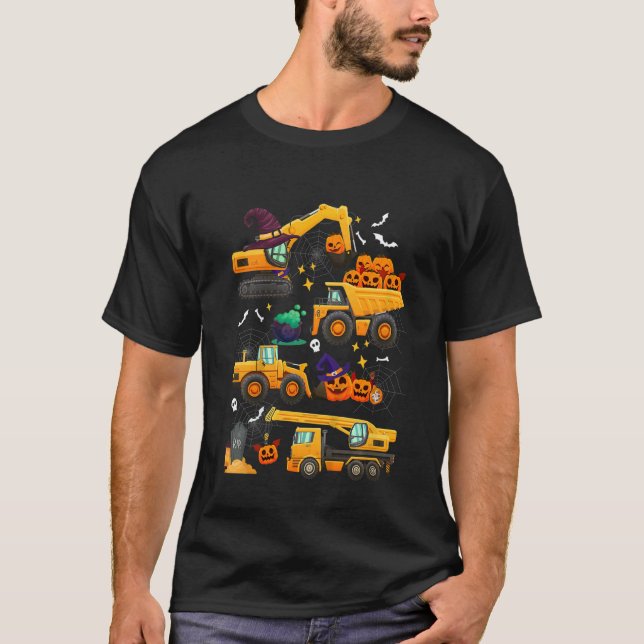 T-shirt Kids Construction Vehicle Halloween Crane Truck Pu (Devant)