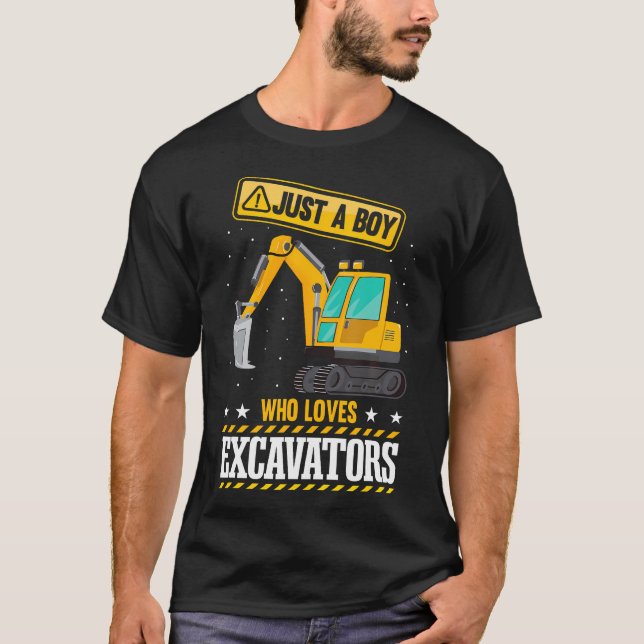 T-shirt Kids Construction Vehicle Just A Boy Who Loves Exc (Devant)