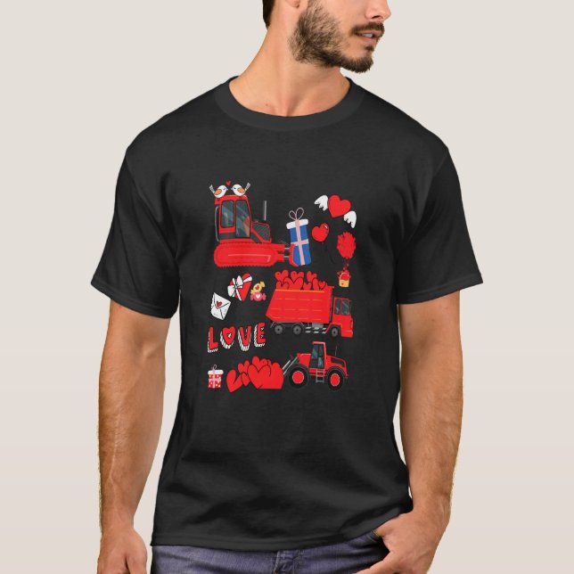 T-shirt Kids Construction Vehicle Valentine Crane Truck Cu (Devant)