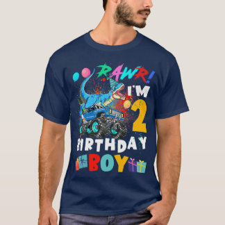 T-shirt Kids Dinosaur T Rex Monster Truck 2 Year Old 2nd B