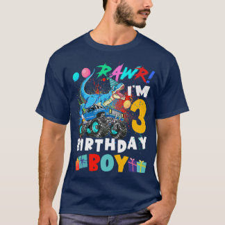 T-shirt Kids Dinosaur T Rex Monster Truck 3 Year Old 3rd B