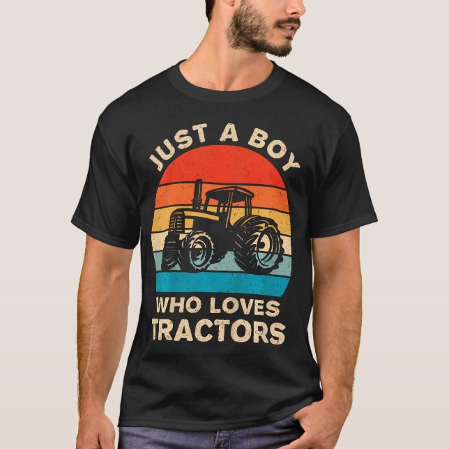T-shirt Kids Farm Lifestyle Just A Boy Who Loves Tractors  (Devant)