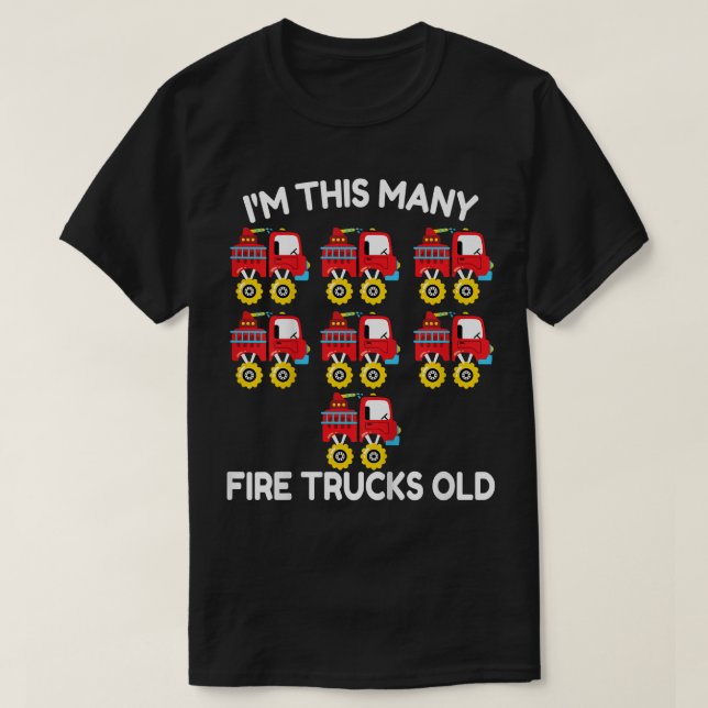 T-shirt Kids Fire Truck Firefighter Monster Truck 7th Birt (Design devant)