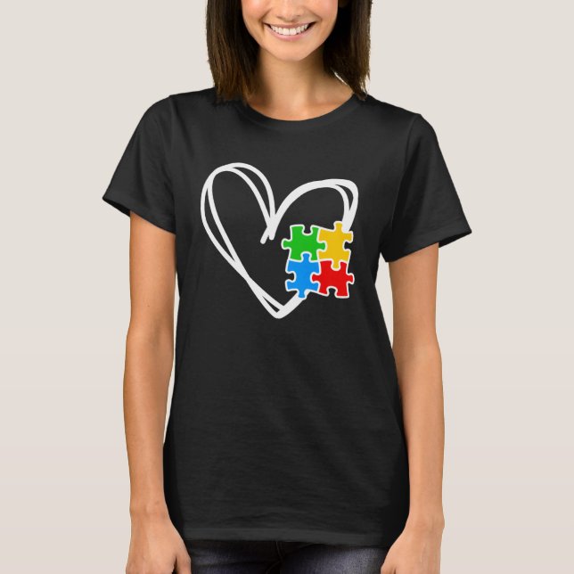 T-shirt Kids Girls Heart Autism Awareness Puzzle AutismTod (Devant)