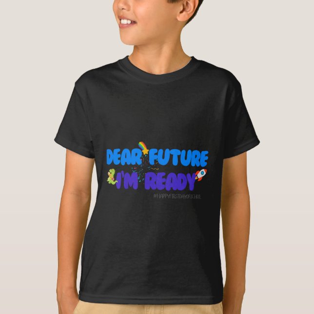 T-shirt Kids Groovy Motivated Quote, I'm Ready For 1st Day (Devant)