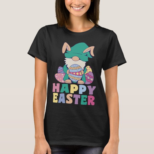 T-shirt Kids Happy Easter Cute Trex Bunny Ear Easter Eggs  (Devant)