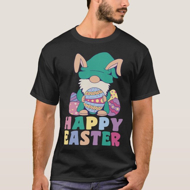 T-shirt Kids Happy Easter Cute Trex Bunny Ear Easter Eggs  (Devant)