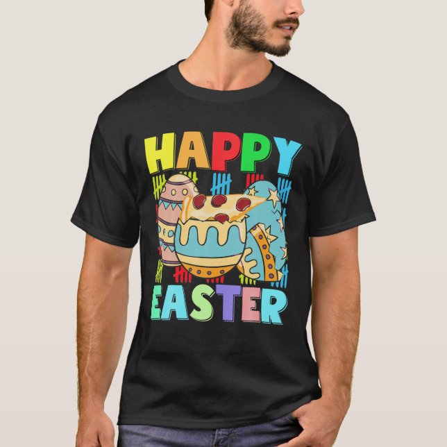 T-shirt Kids Happy Easter Pizza With Bunny Ears Funny Egg (Devant)