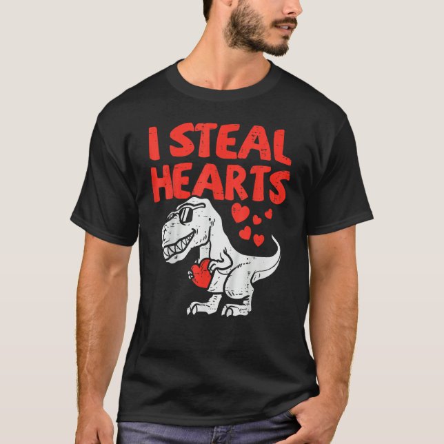 T-shirt Kids I Steal Hearts Trex Dino Baby Boy Valentines  (Devant)