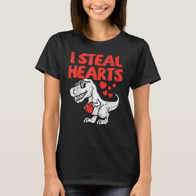 T-shirt Kids I Steal Hearts Trex Dino Baby Boy Valentines  (Devant)
