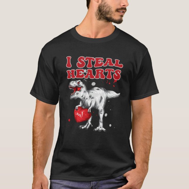T-shirt Kids I Steal Hearts Trex Dino Boy Valentines Day (Devant)