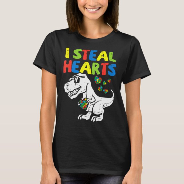 T-shirt Kids I Steal Hearts Trex Dinosaur Toddler Autism A (Devant)